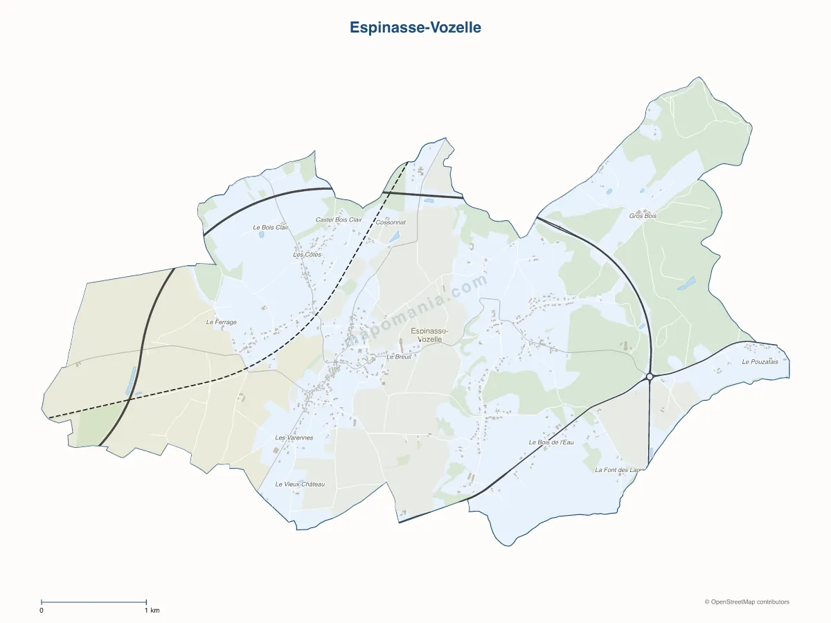 Carte de Espinasse-Vozelle à personnaliser