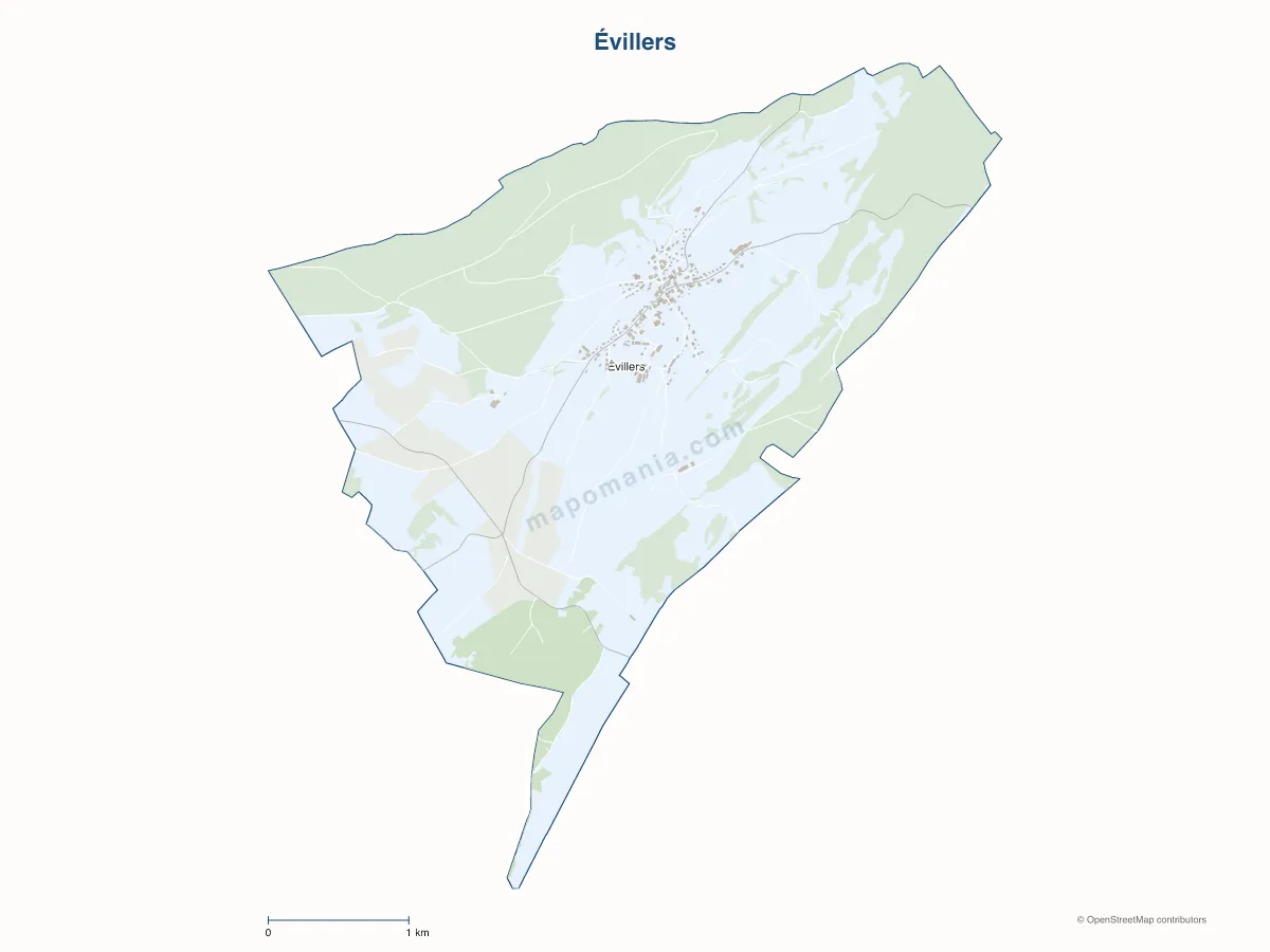 Carte de Évillers à personnaliser