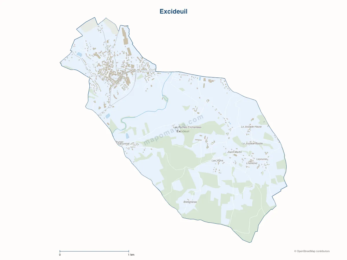 Carte de Excideuil à personnaliser
