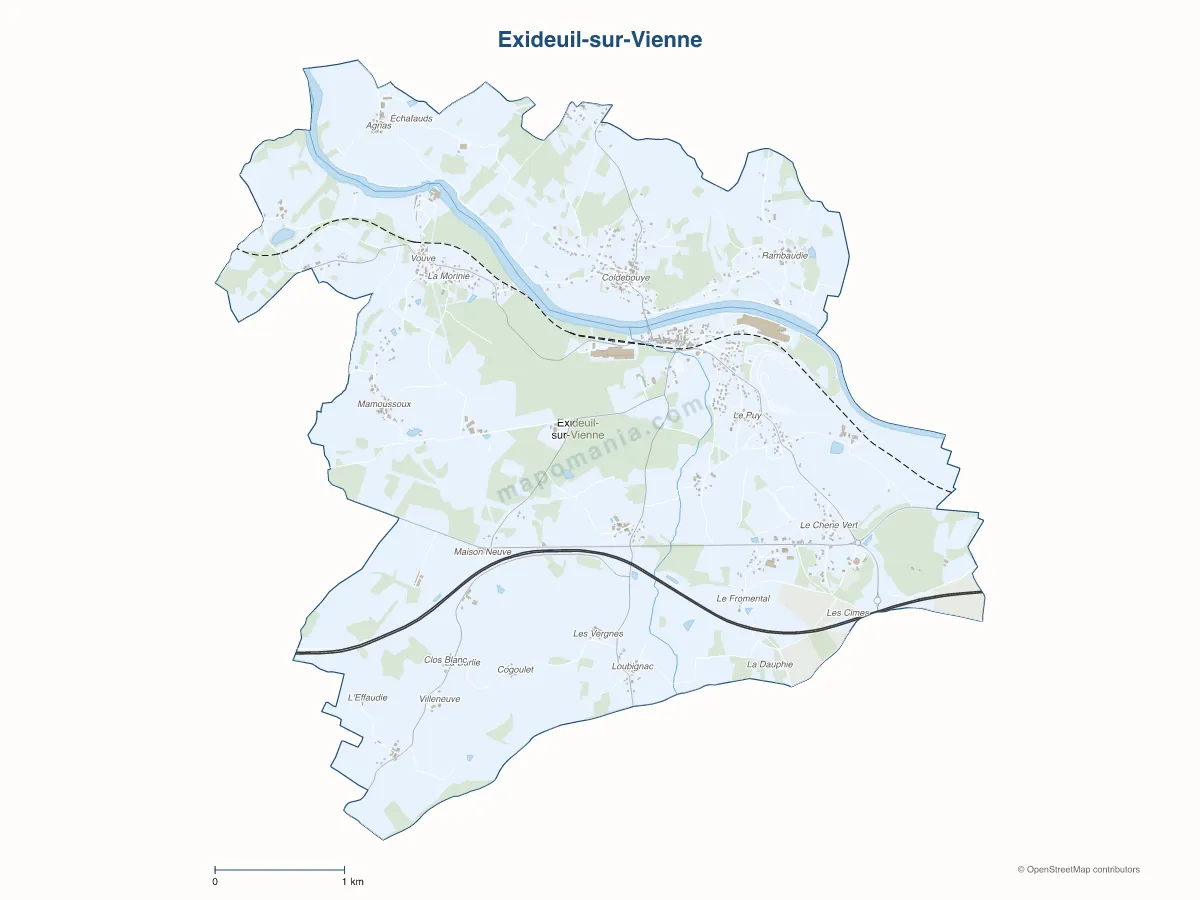 Carte de Exideuil-sur-Vienne à personnaliser