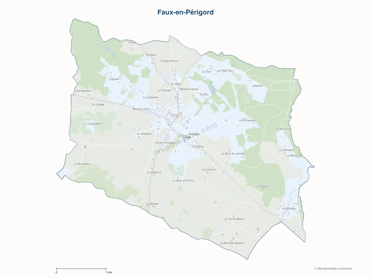 Carte de Faux-en-Périgord à personnaliser