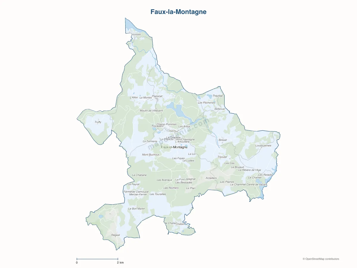 Carte de Faux-la-Montagne à personnaliser