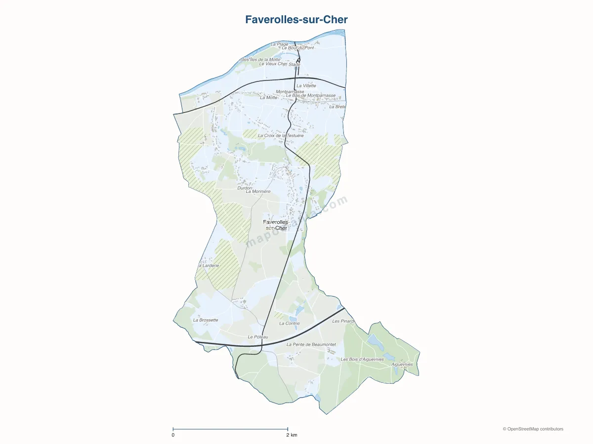 Carte de Faverolles-sur-Cher à personnaliser