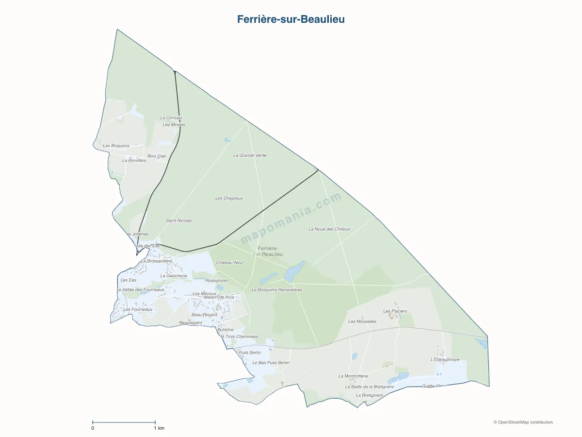 Carte de Ferrière-sur-Beaulieu à personnaliser