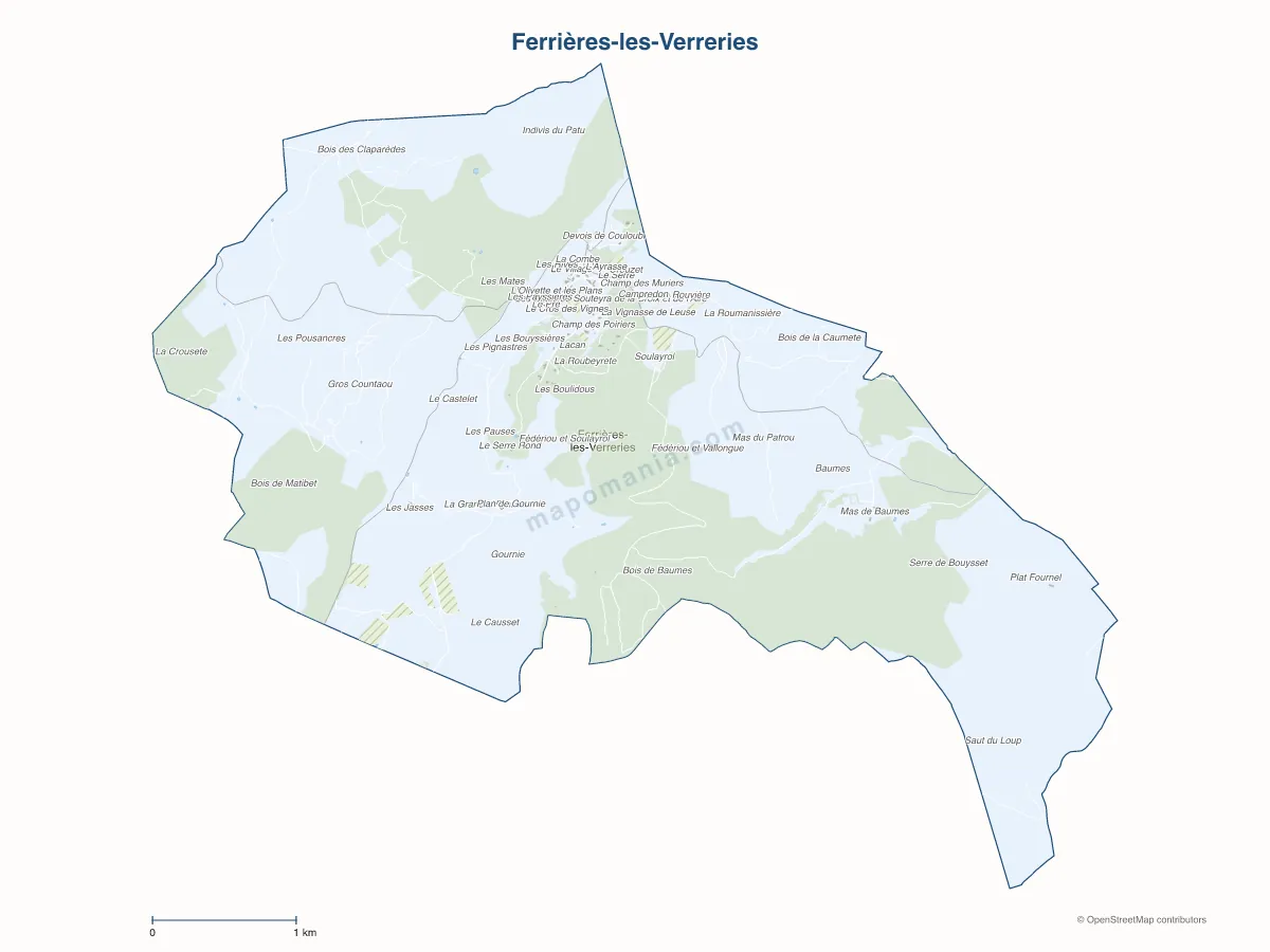 Carte de Ferrières-les-Verreries à personnaliser