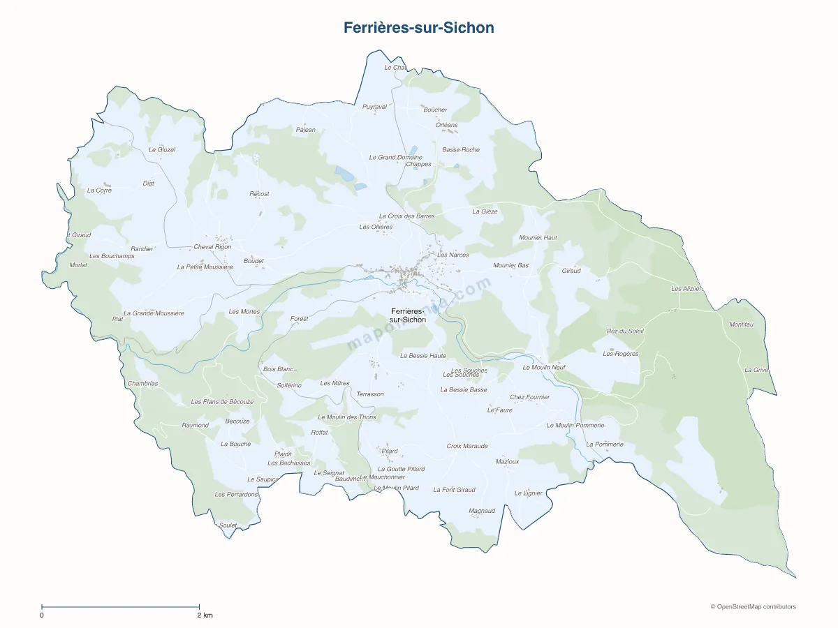 Carte de Ferrières-sur-Sichon à personnaliser