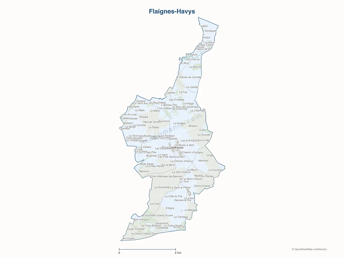 Carte de Flaignes-Havys à personnaliser