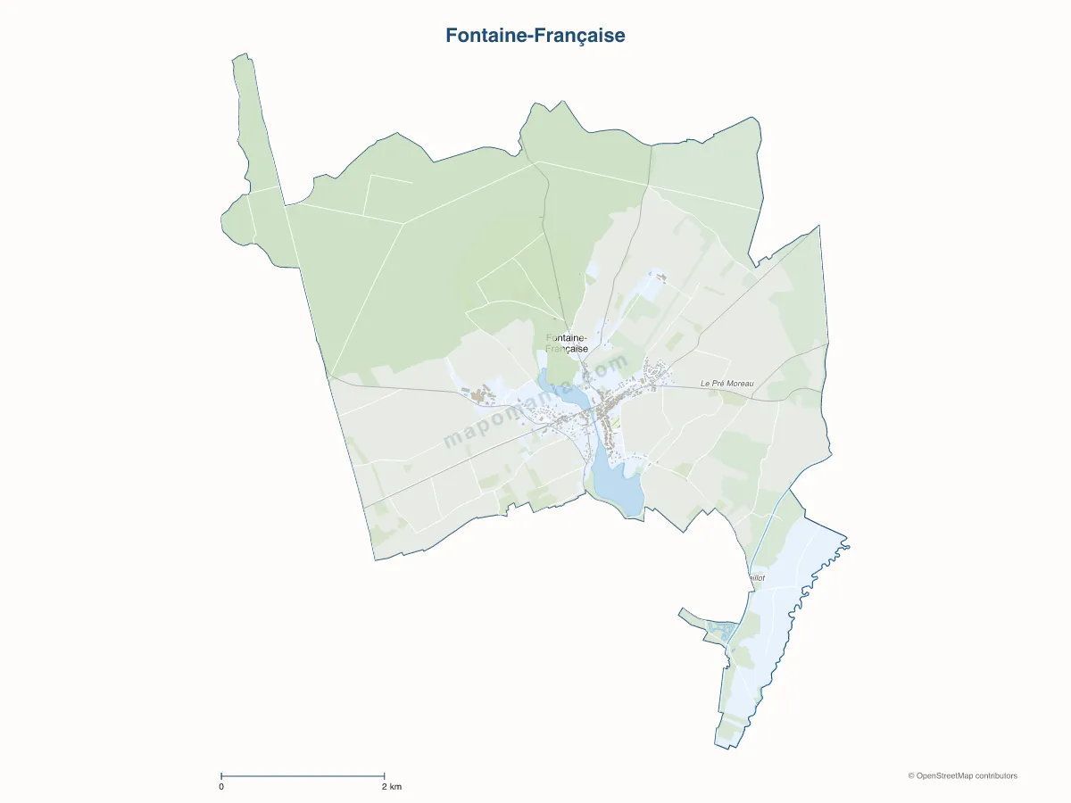 Carte de Fontaine-Française à personnaliser