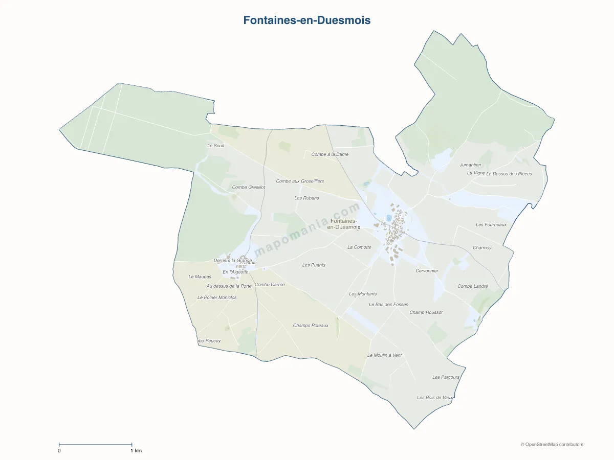 Carte de Fontaines-en-Duesmois à personnaliser