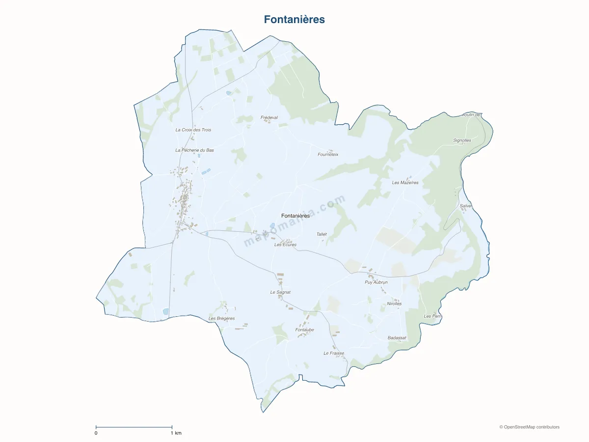Carte de Fontanières à personnaliser