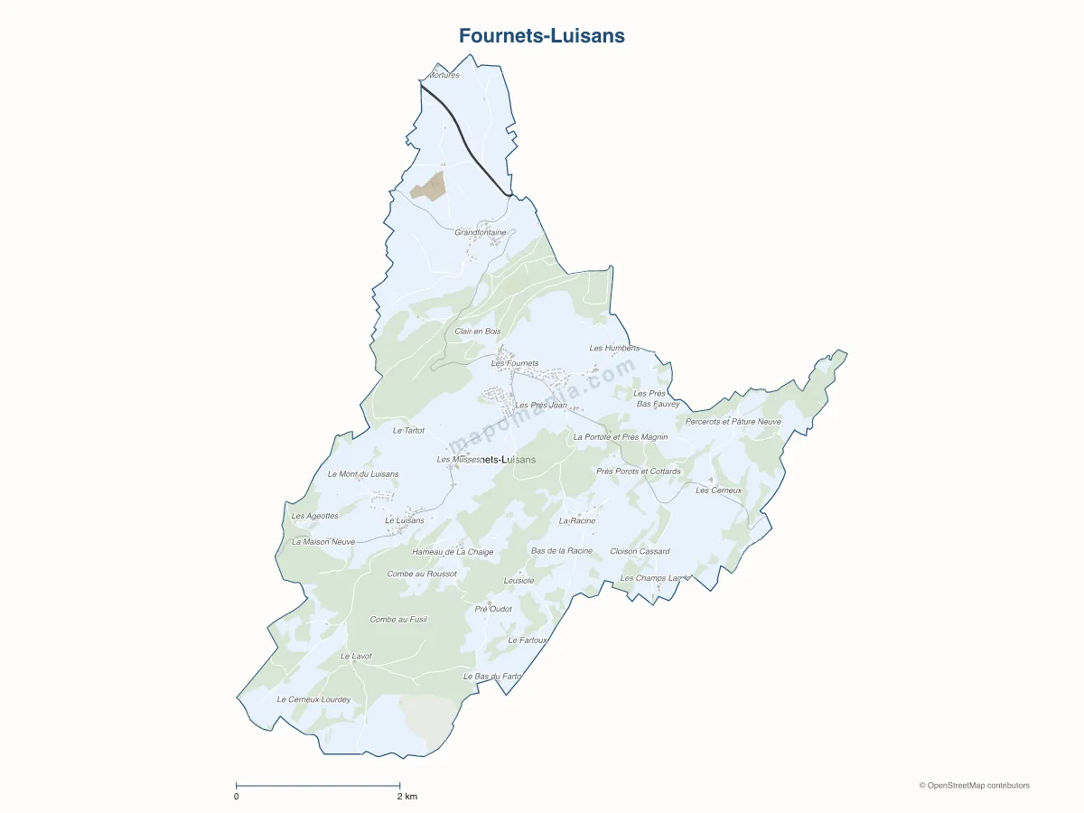 Carte de Fournets-Luisans à personnaliser