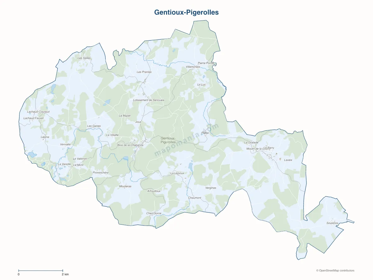 Carte de Gentioux-Pigerolles à personnaliser