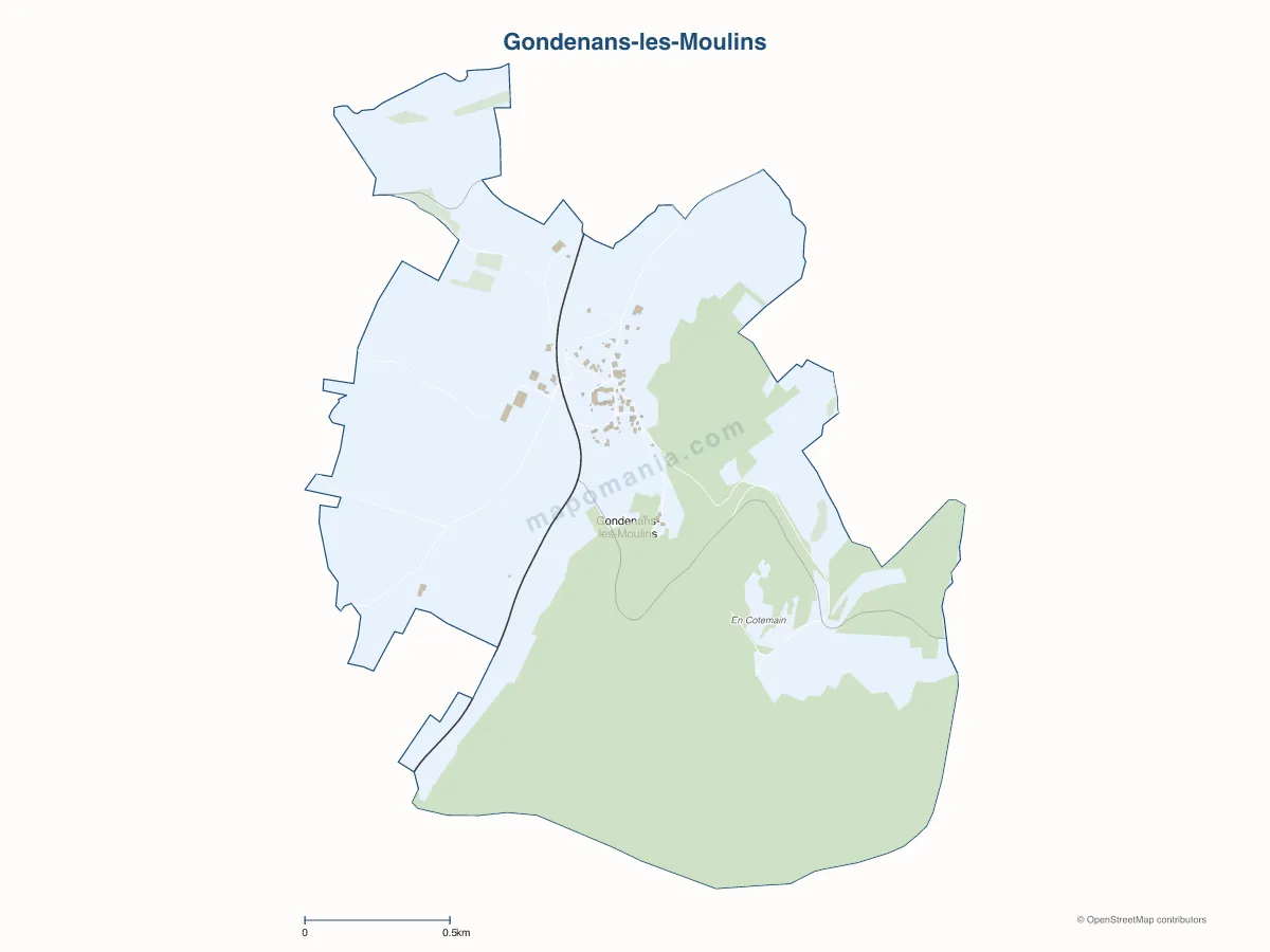 Carte de Gondenans-les-Moulins à personnaliser