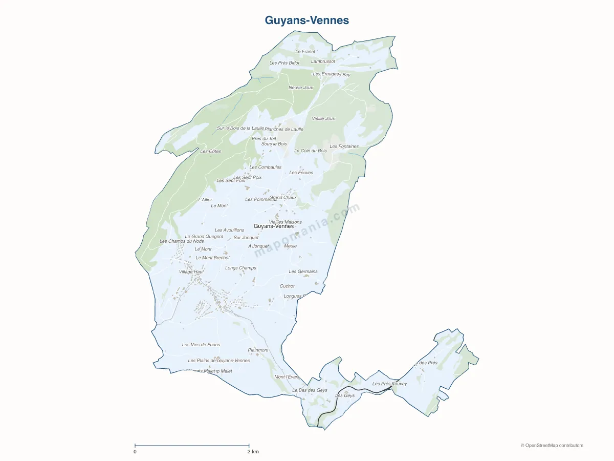 Carte de Guyans-Vennes à personnaliser