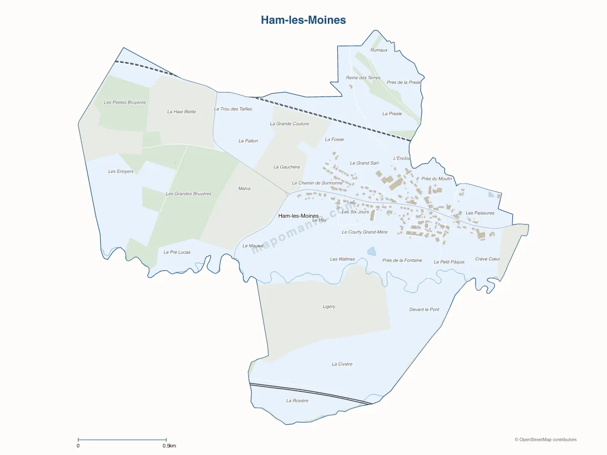 Carte de Ham-les-Moines à personnaliser