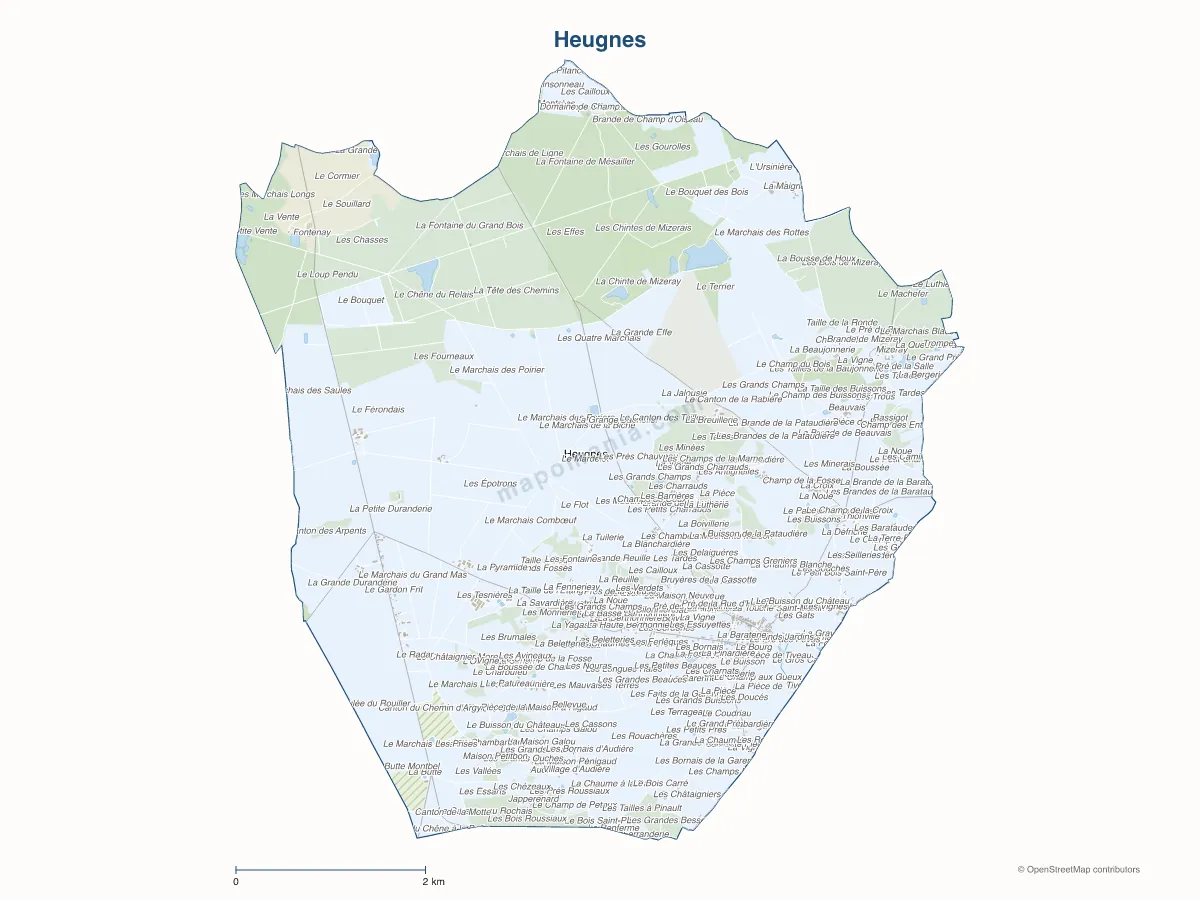 Carte de Heugnes à personnaliser