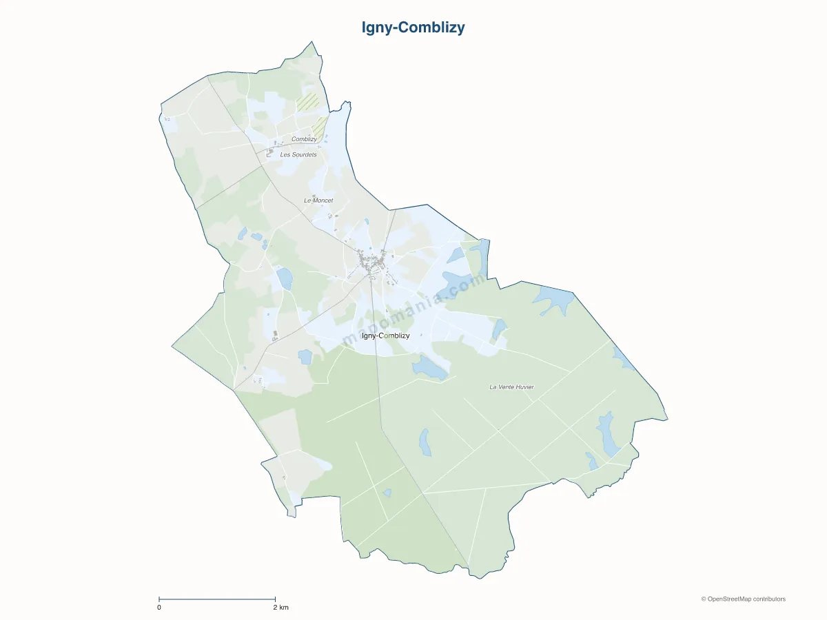 Carte de Igny-Comblizy à personnaliser