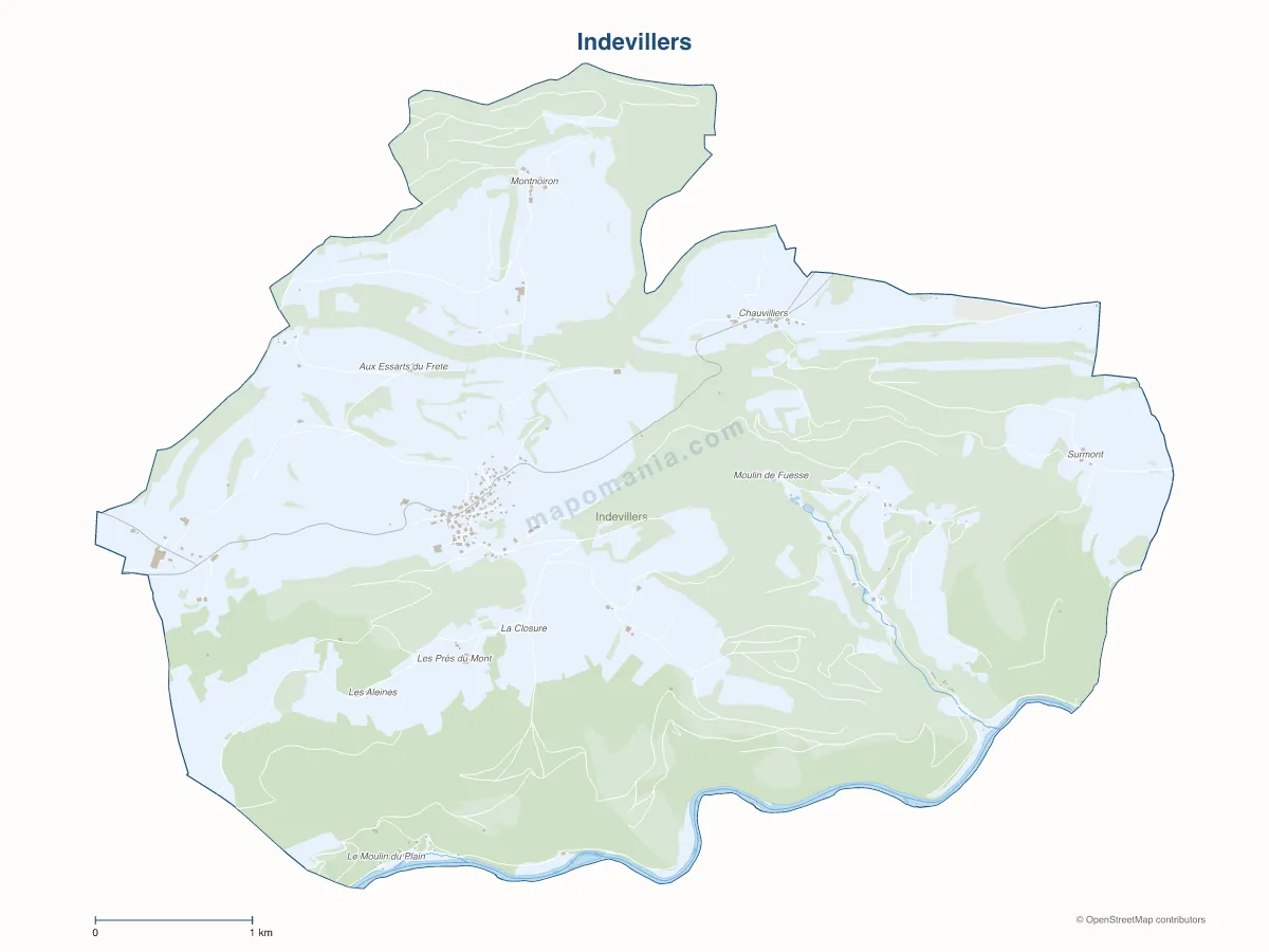 Carte de Indevillers à personnaliser