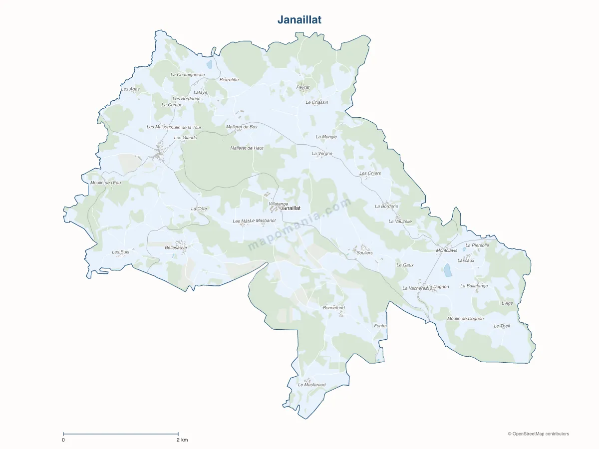 Carte de Janaillat à personnaliser
