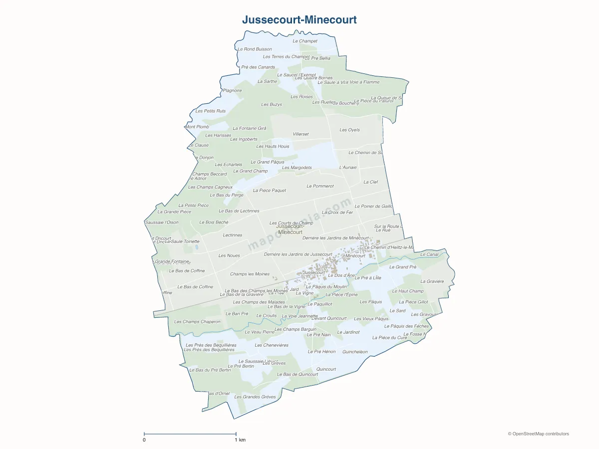 Carte de Jussecourt-Minecourt à personnaliser