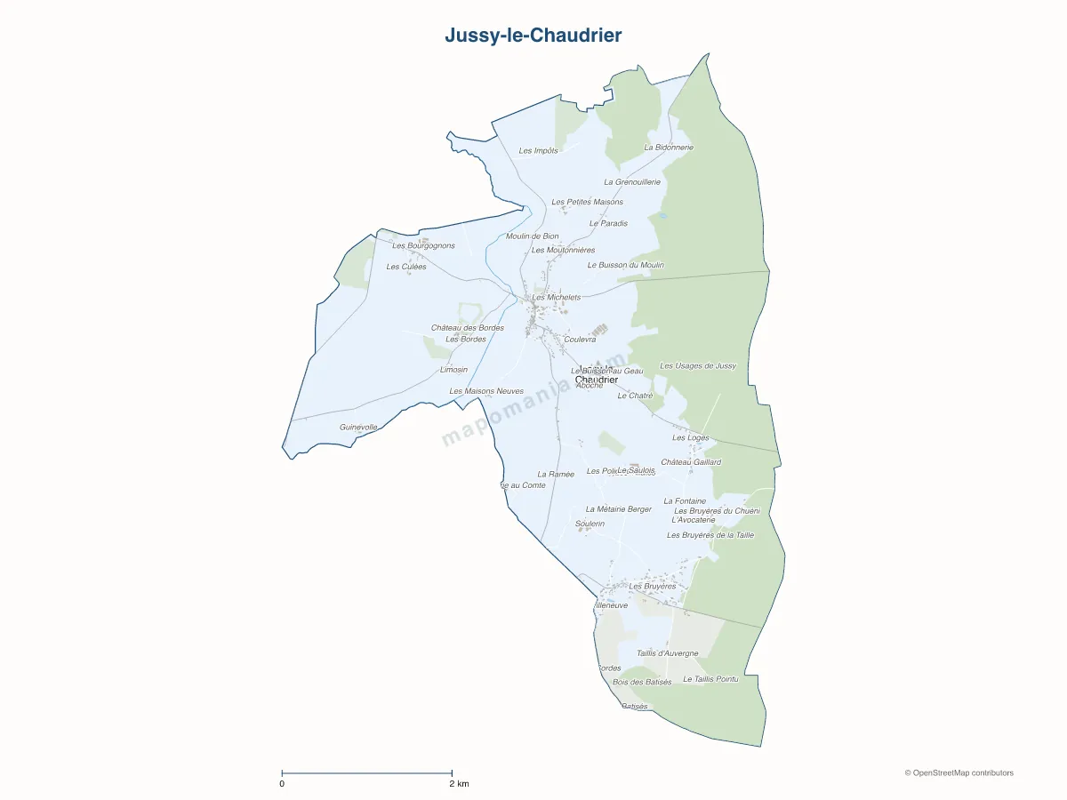 Carte de Jussy-le-Chaudrier à personnaliser