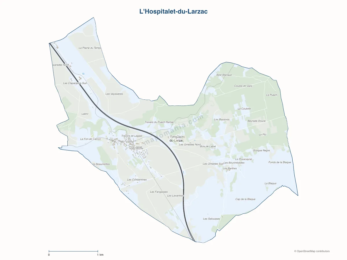 Carte de L'Hospitalet-du-Larzac à personnaliser
