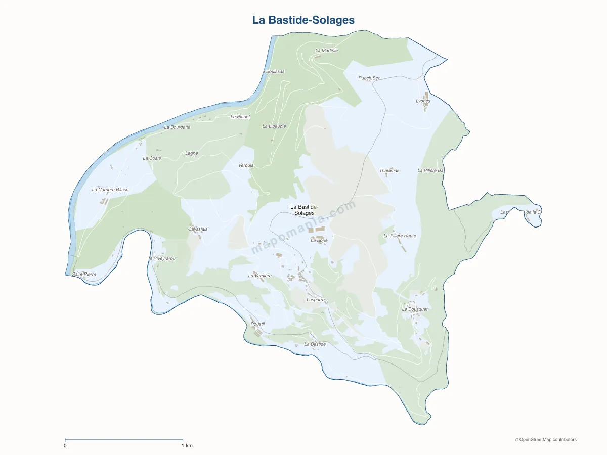 Carte de La Bastide-Solages à personnaliser