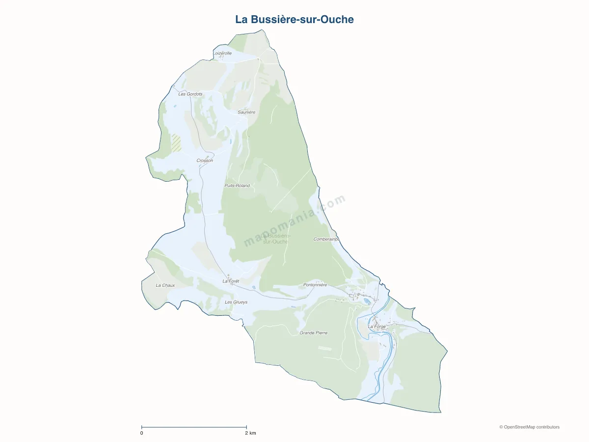 Carte de La Bussière-sur-Ouche à personnaliser