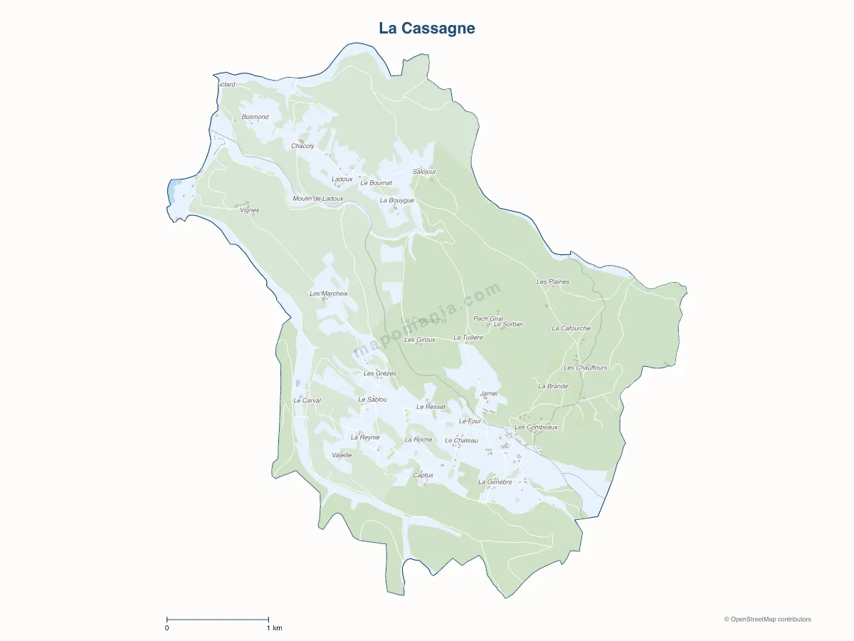 Carte de La Cassagne à personnaliser