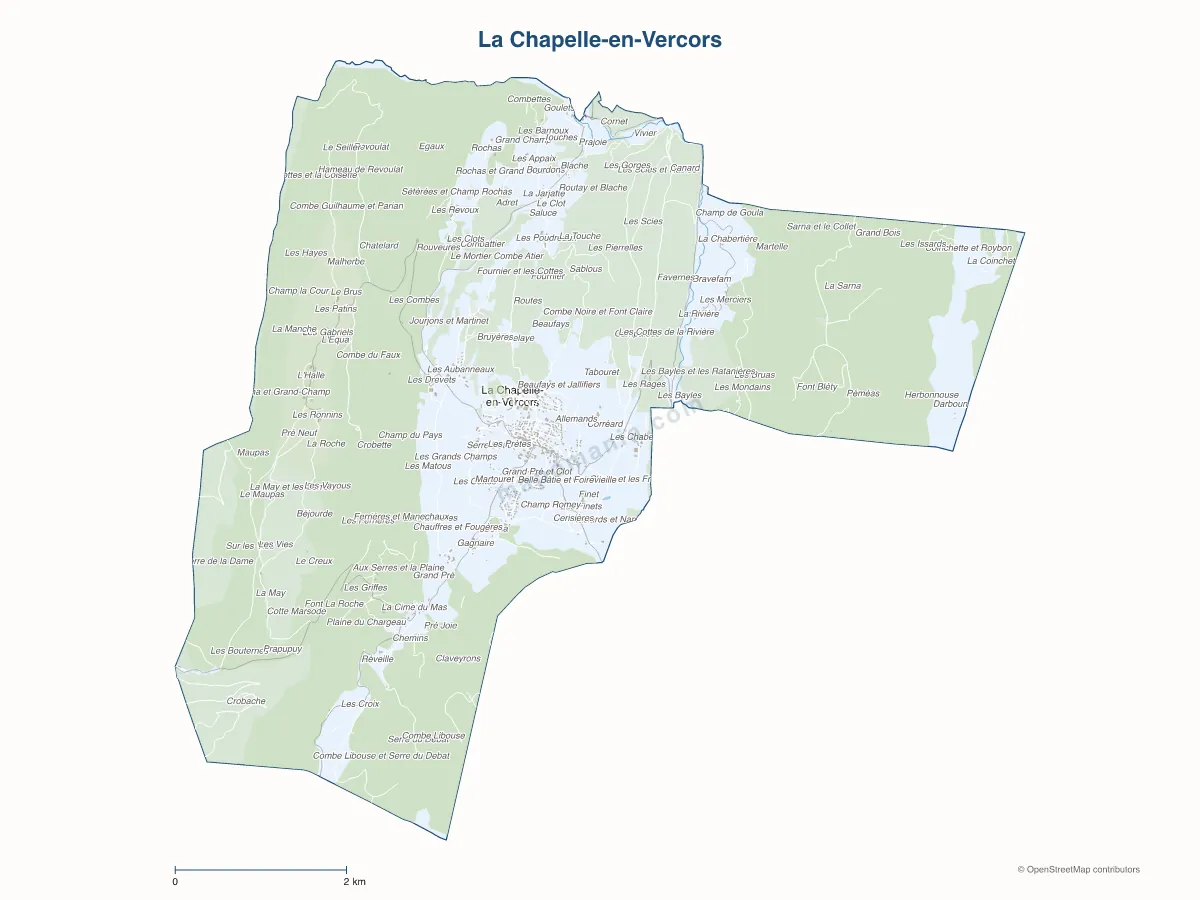 Carte de La Chapelle-en-Vercors à personnaliser