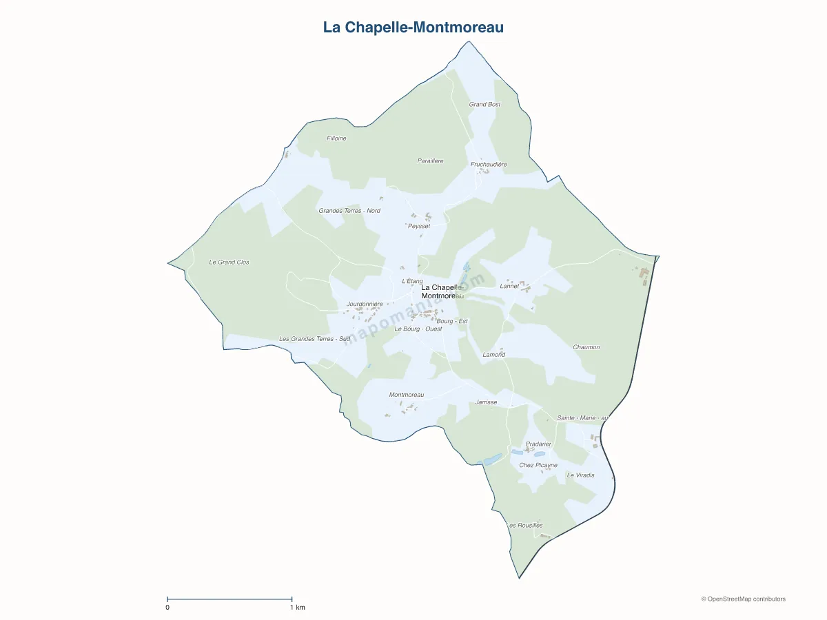 Carte de La Chapelle-Montmoreau à personnaliser