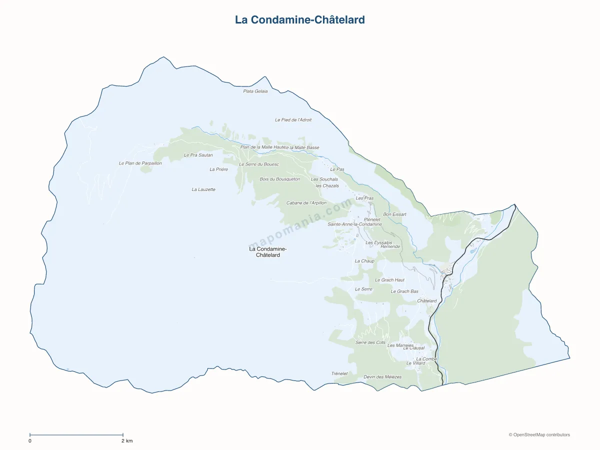 Carte de La Condamine-Châtelard à personnaliser