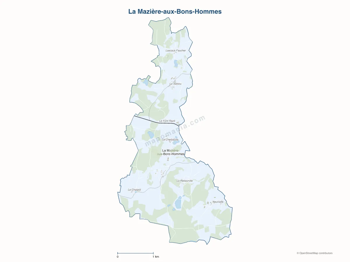 Carte de La Mazière-aux-Bons-Hommes à personnaliser