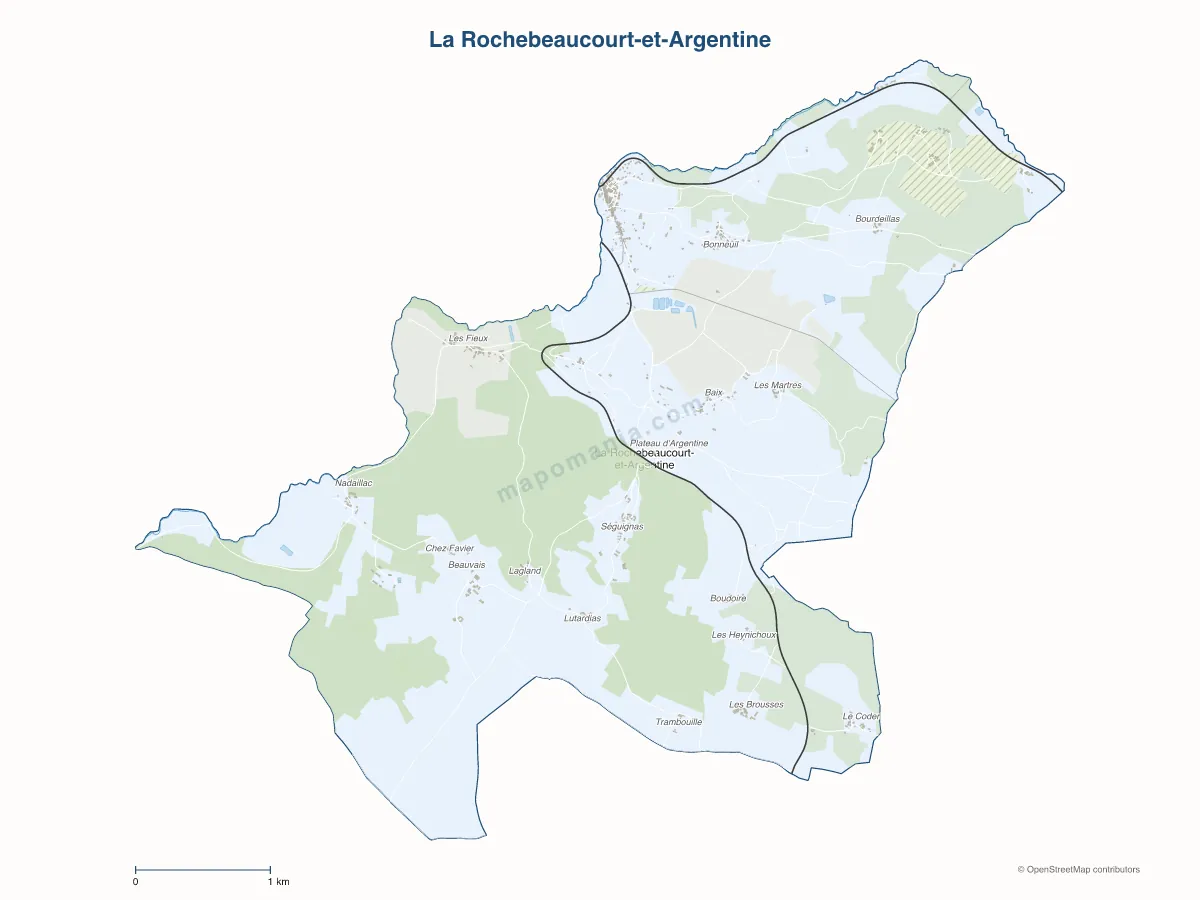 Carte de La Rochebeaucourt-et-Argentine à personnaliser