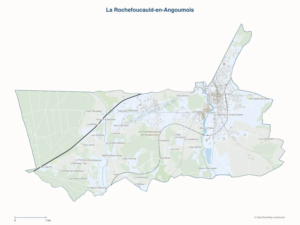 Carte de La Rochefoucauld-en-Angoumois à personnaliser