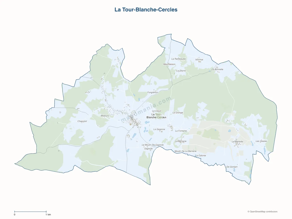 Carte de La Tour-Blanche-Cercles à personnaliser