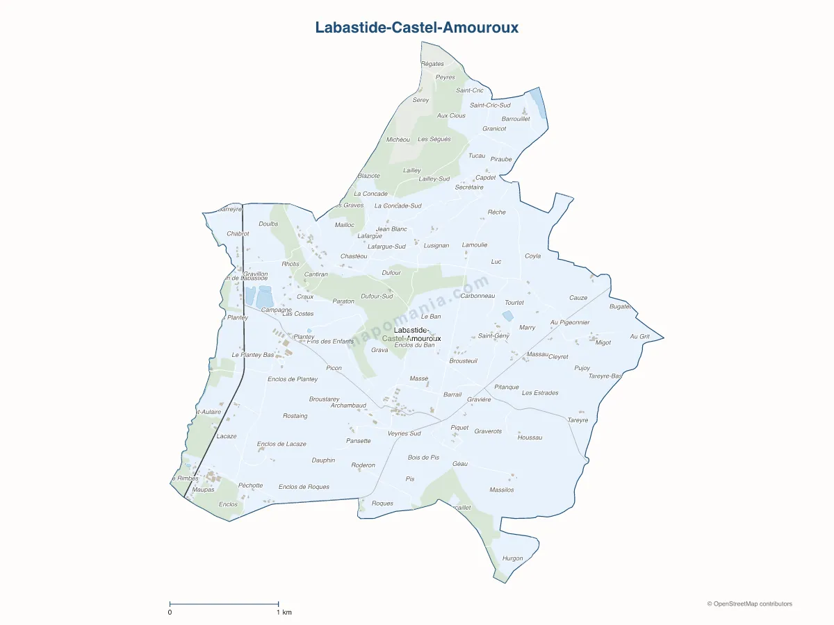 Carte de Labastide-Castel-Amouroux à personnaliser