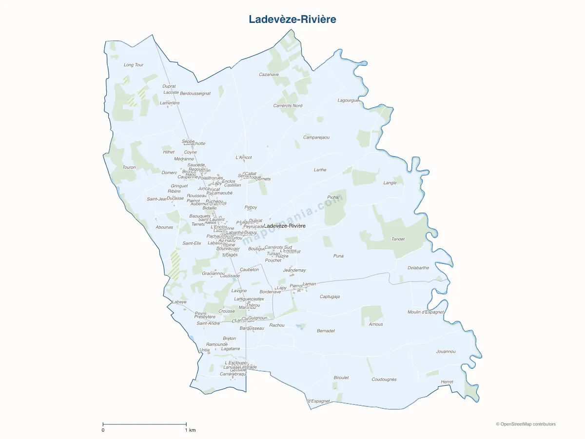 Carte de Ladevèze-Rivière à personnaliser