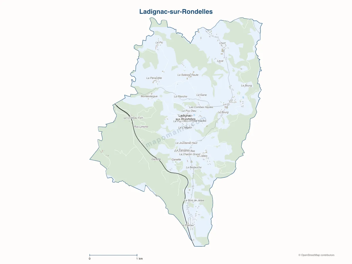Carte de Ladignac-sur-Rondelles à personnaliser