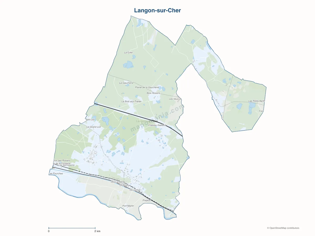 Carte de Langon-sur-Cher à personnaliser