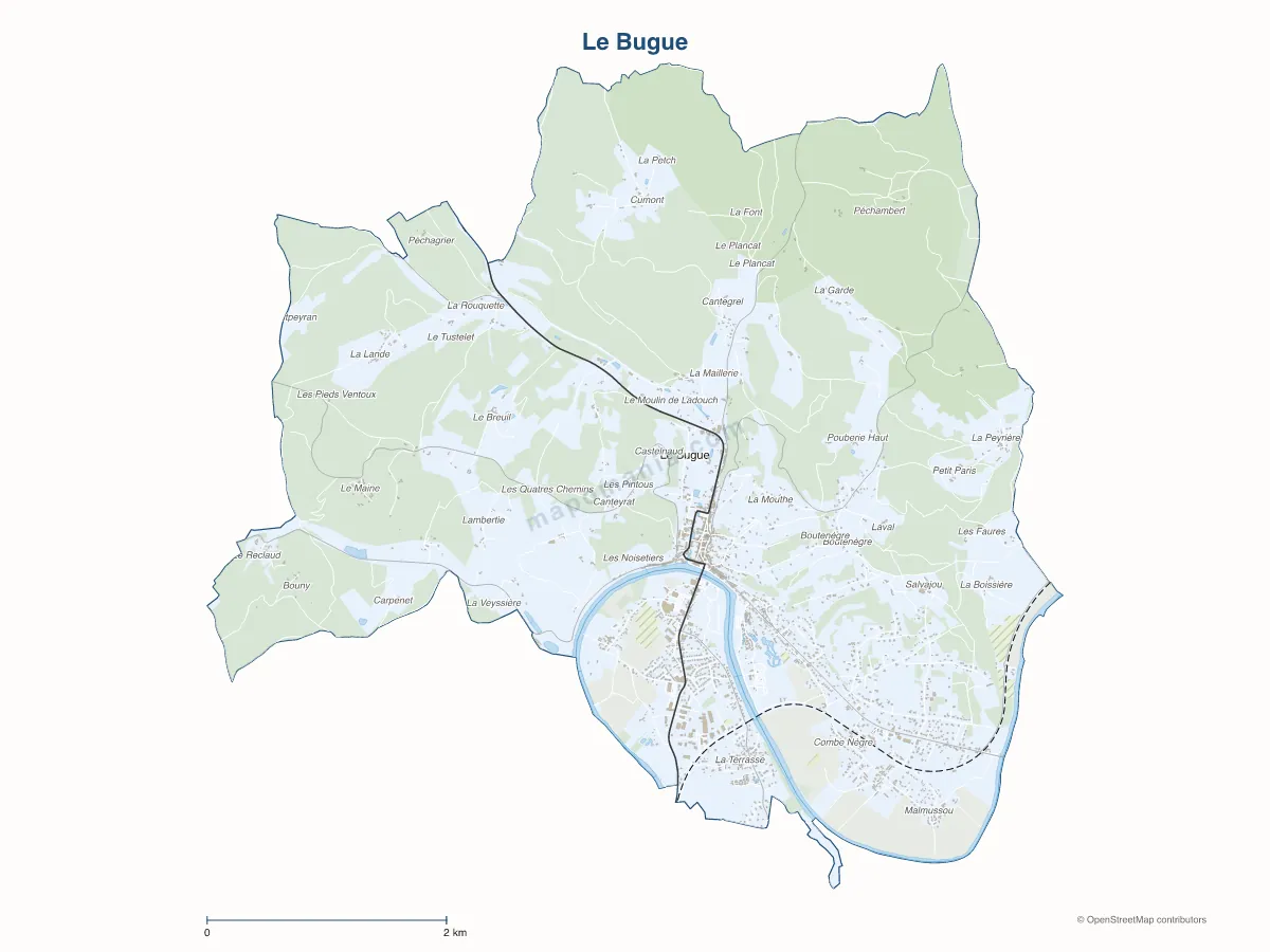 Carte de Le Bugue à personnaliser