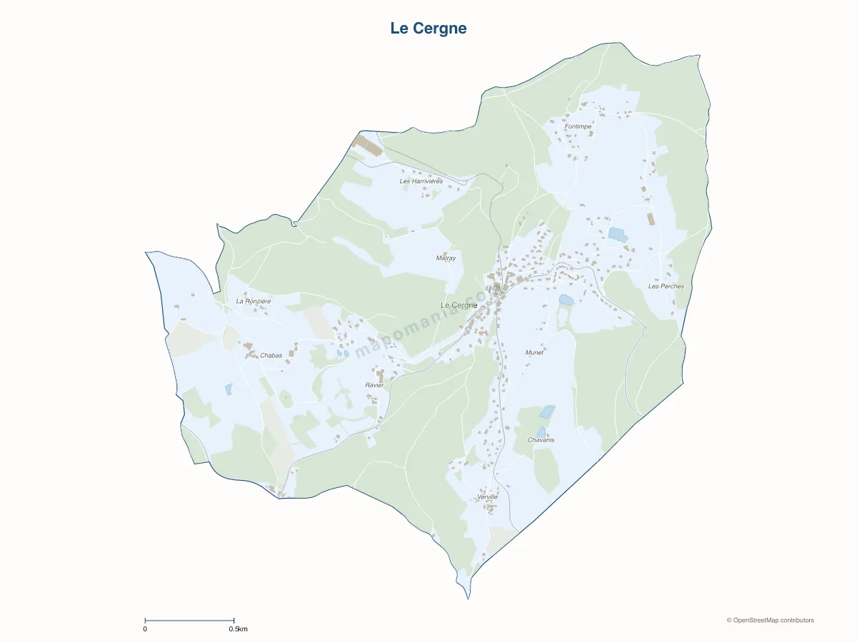 Carte de Le Cergne à personnaliser