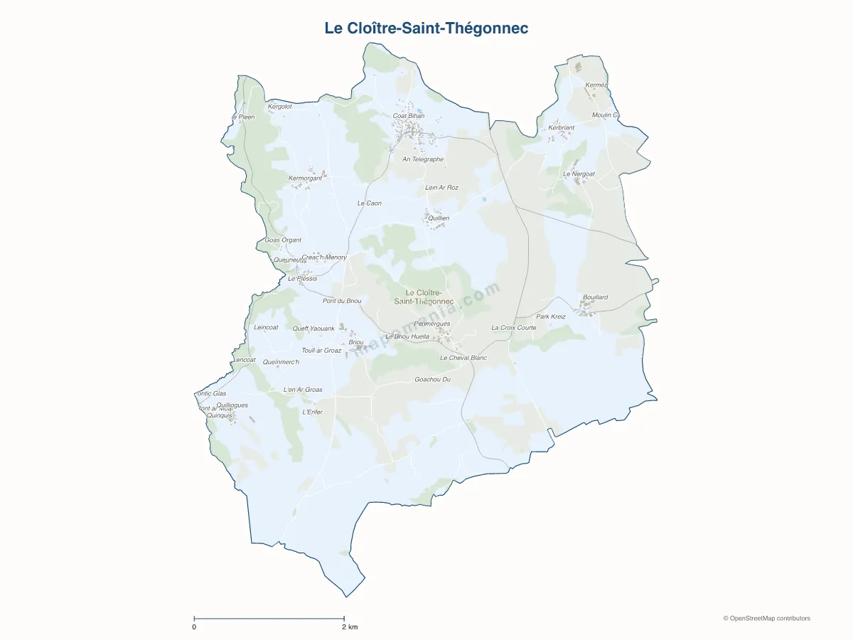 Carte de Le Cloître-Saint-Thégonnec à personnaliser