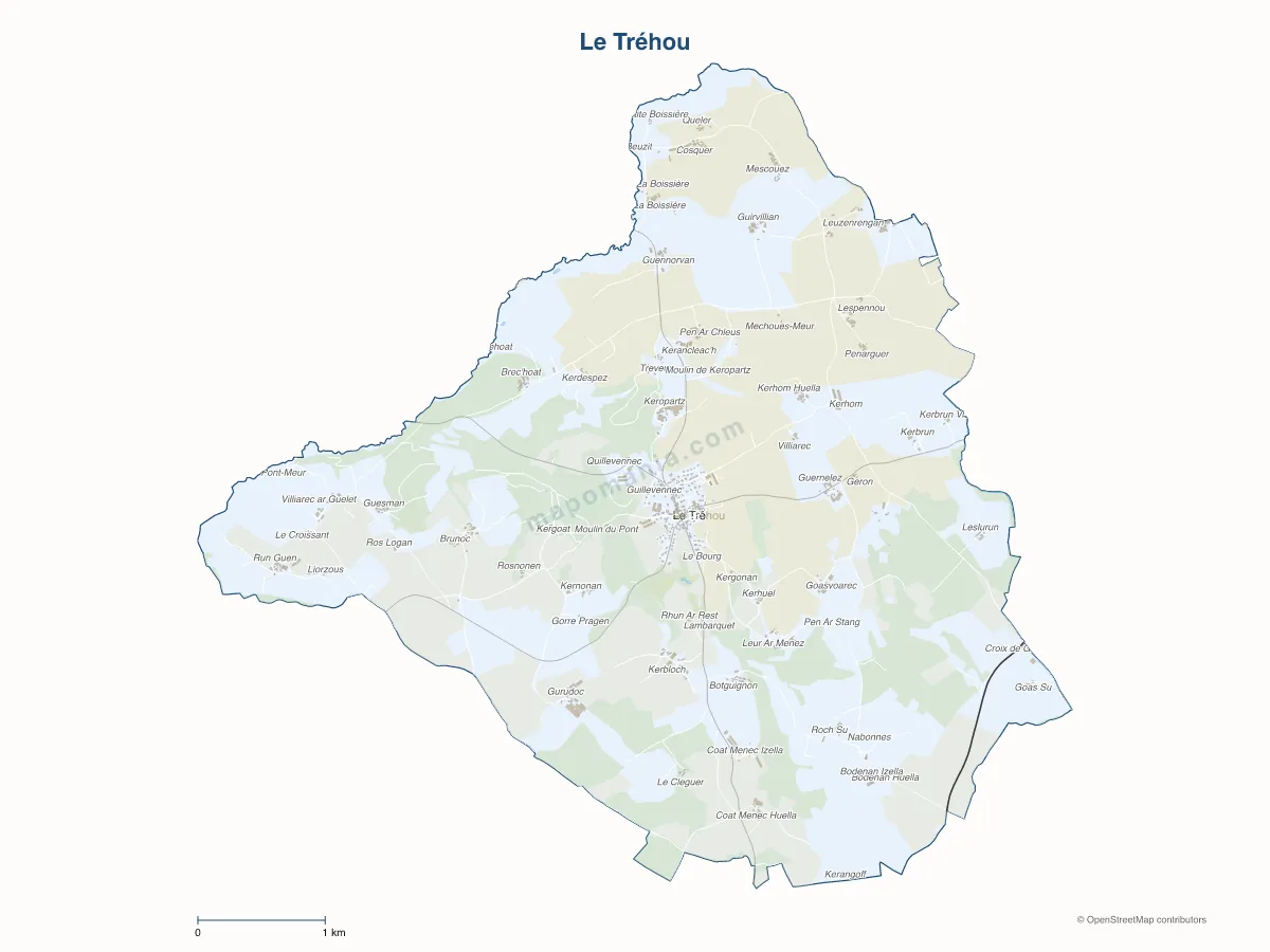 Carte de Le Tréhou à personnaliser