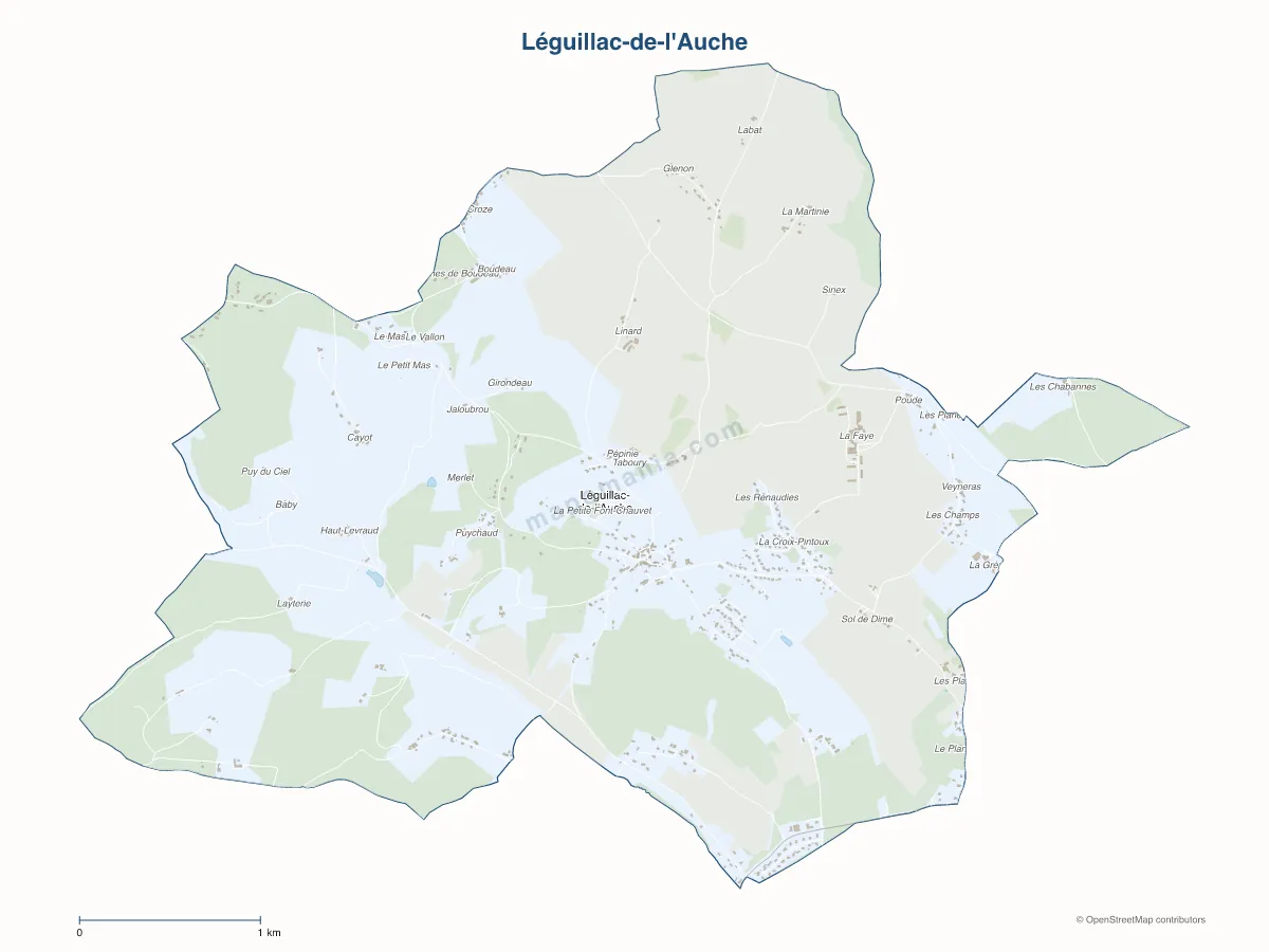 Carte de Léguillac-de-l'Auche à personnaliser