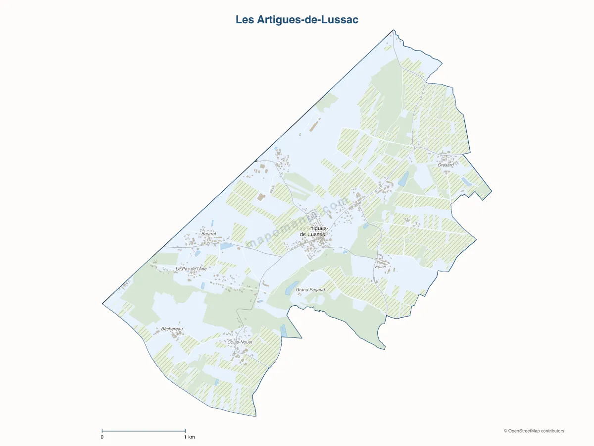 Carte de Les Artigues-de-Lussac à personnaliser