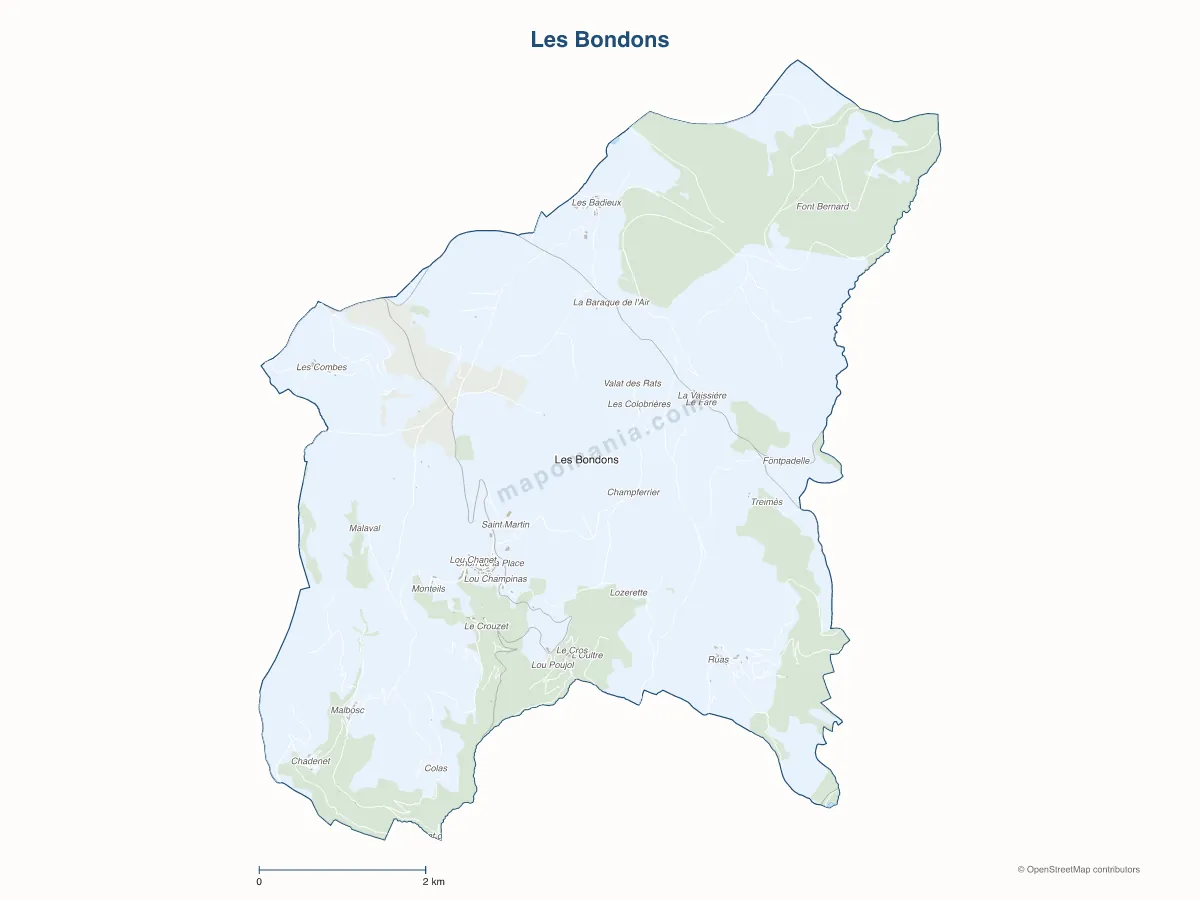 Carte de Les Bondons à personnaliser