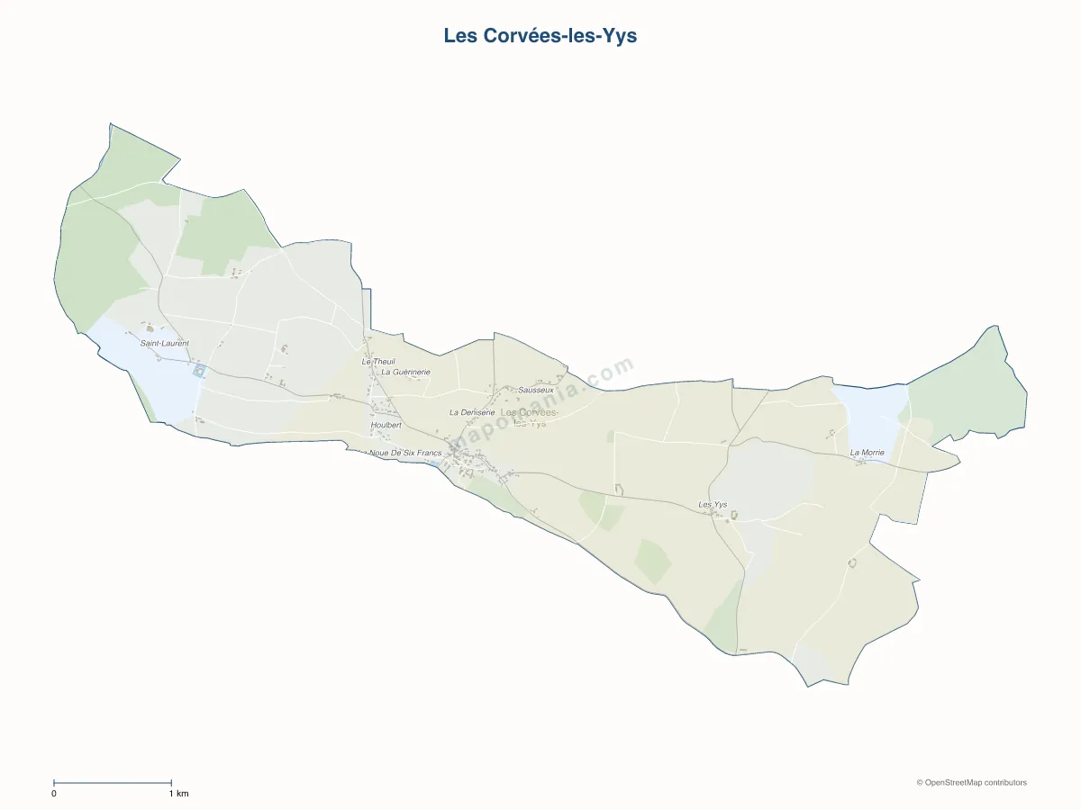 Carte de Les Corvées-les-Yys à personnaliser