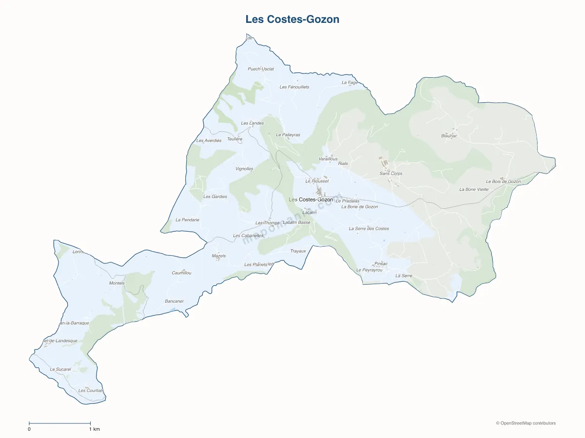 Carte de Les Costes-Gozon à personnaliser