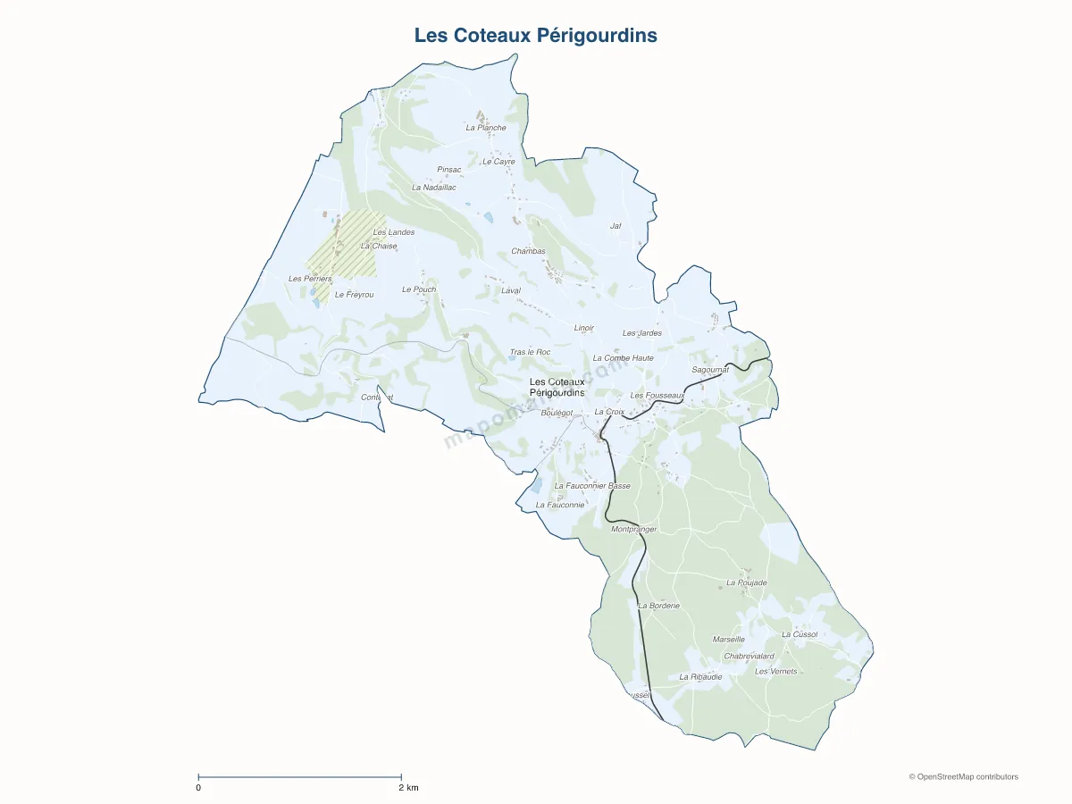 Carte de Les Coteaux Périgourdins à personnaliser